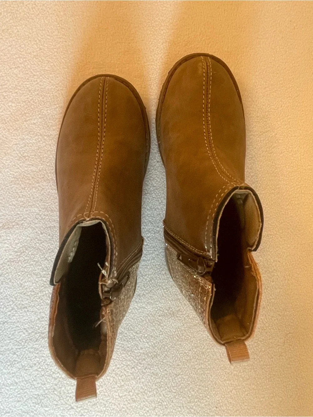 Carter's Taupe Girls Chelsea Boots with Glitter Heel Accent